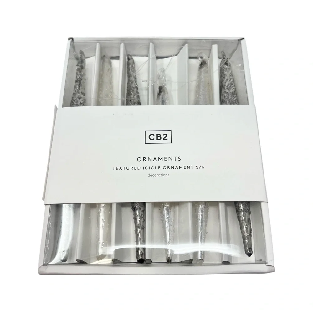 Crate&Barrel CB2 Textured Metallic Glass Icicle Ornaments Set of 6